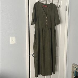 British racing green linen , No. 31 Button-Down front  Maxi Dress